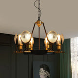 Vintage Black Grid Glass Lens Chandelier Lamp - 6/9/12 Lights Hanging Light Kit For Restaurants 6 /