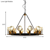 Vintage Black Grid Glass Lens Chandelier Lamp - 6/9/12 Lights Hanging Light Kit For Restaurants