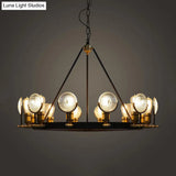 Vintage Black Grid Glass Lens Chandelier Lamp - 6/9/12 Lights Hanging Light Kit For Restaurants