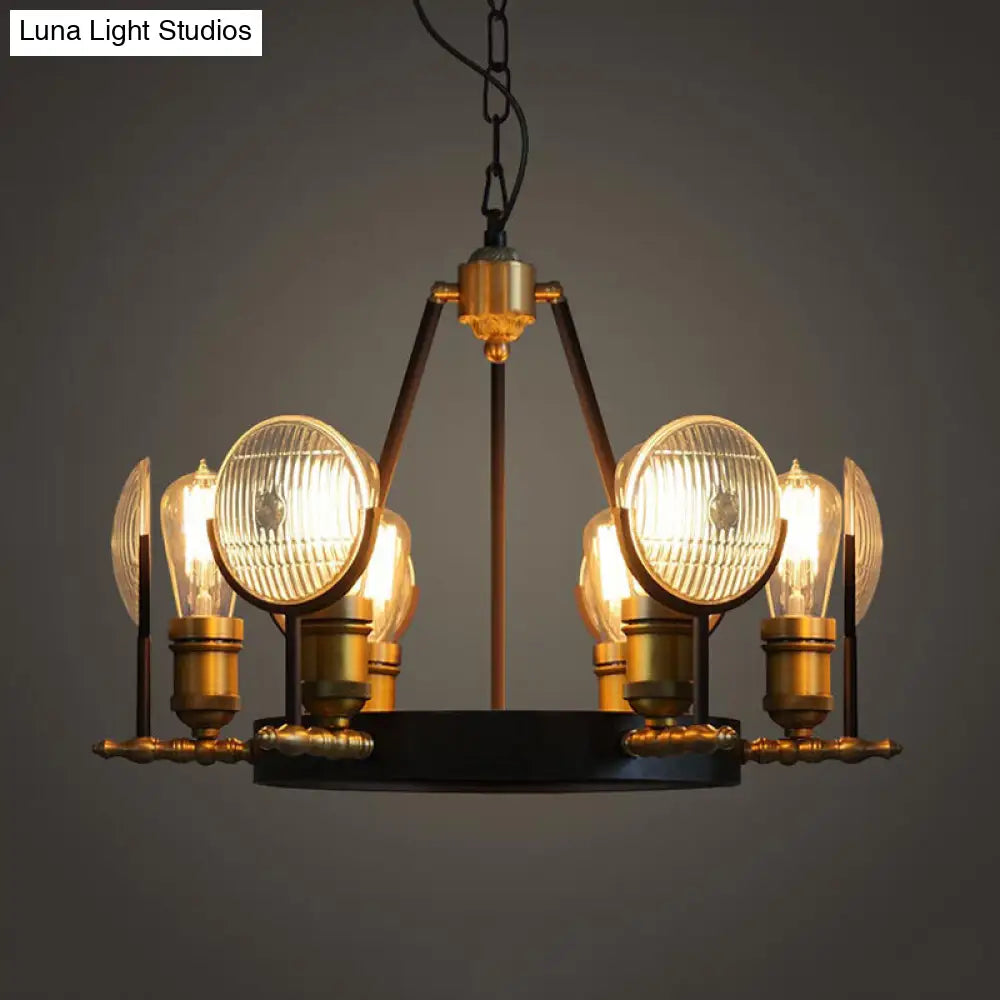Vintage Grid Glass Lens Chandelier Lamp - Black Restaurant Hanging Light Kit 6/9/12 Lights