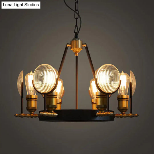 Vintage Grid Glass Lens Chandelier Lamp - Black Restaurant Hanging Light Kit 6/9/12 Lights