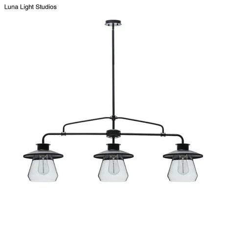 Vintage Black Jar-Shaped Hanging Lamp Kit: Clear Glass Island Lighting For Dining Room (3 Bulbs)
