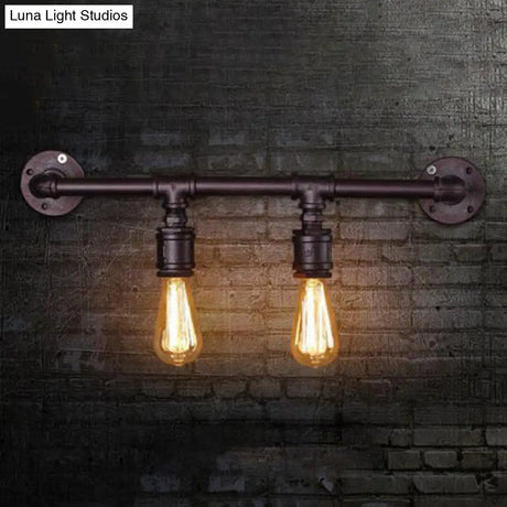 Vintage Black Linear Wall Sconce Lamp For Bar - 2/4 Light Fixture In Metallic Finish