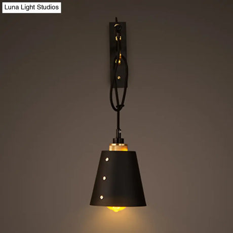 Vintage Black Metal Cone Wall Lamp - Stylish Sconce Light Fixture For Dining Room