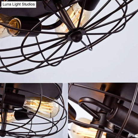 Vintage Black Metal Drum Flushmount Ceiling Light For Hallways