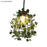 Vintage Black Metal Led Plant Ceiling Hang Pendant – Ideal For Restaurants - Bulb Cage Fixture