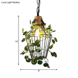 Vintage Black Metal Led Plant Ceiling Hang Pendant – Ideal For Restaurants - Bulb Cage Fixture
