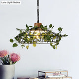 Vintage Black Metal Led Plant Ceiling Hang Pendant – Ideal For Restaurants - Bulb Cage Fixture