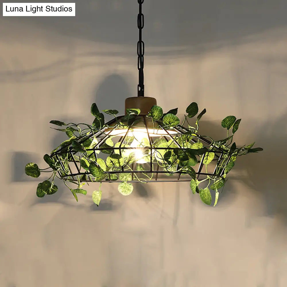 Vintage Black Metal Led Plant Ceiling Hang Pendant – Ideal For Restaurants - Bulb Cage Fixture