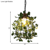 Vintage Black Metal Led Plant Ceiling Hang Pendant – Ideal For Restaurants - Bulb Cage Fixture