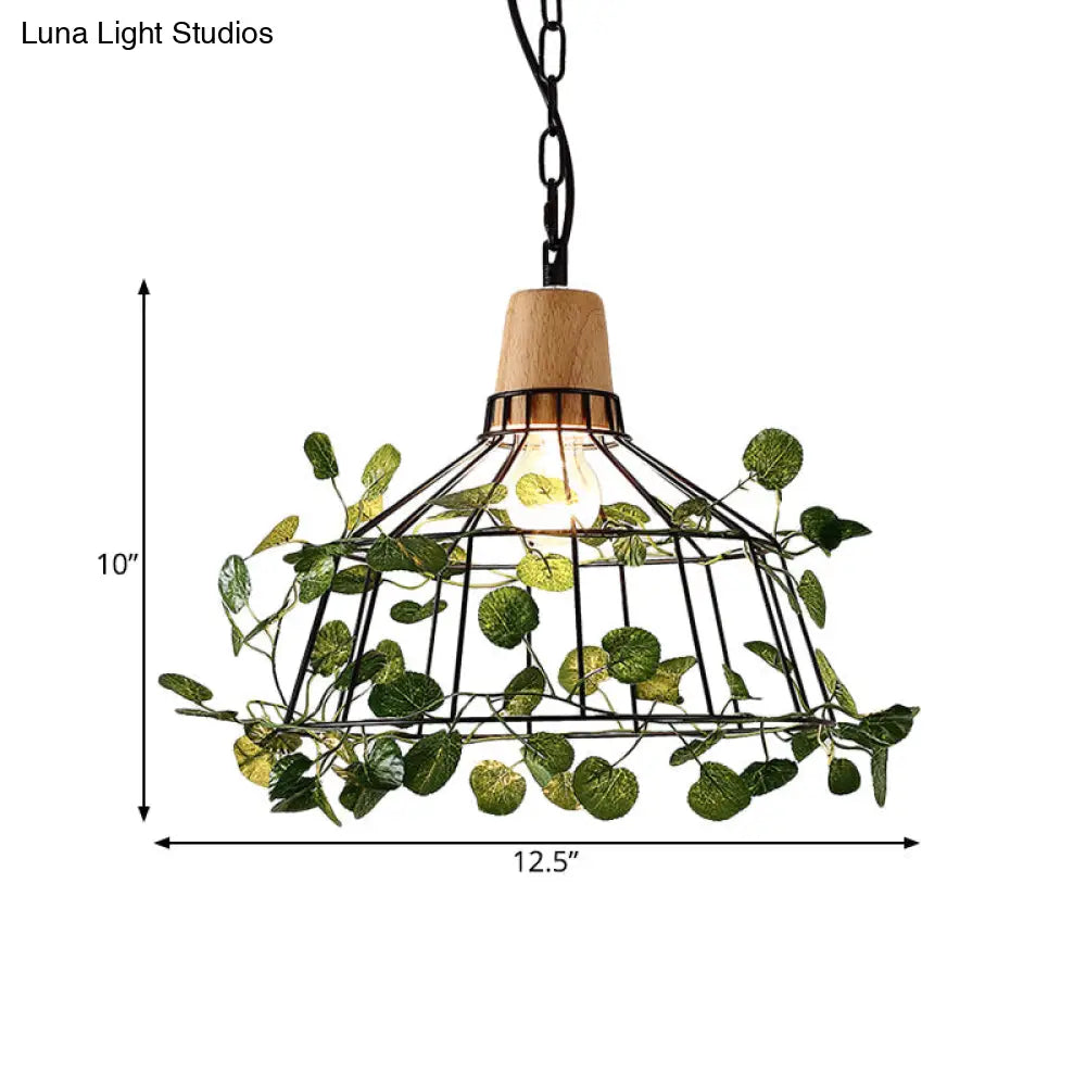 Vintage Black Metal Led Plant Ceiling Hang Pendant – Ideal For Restaurants - Bulb Cage Fixture