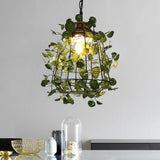 Vintage Black Metal Led Plant Ceiling Hang Pendant – Ideal For Restaurants - Bulb Cage Fixture / B