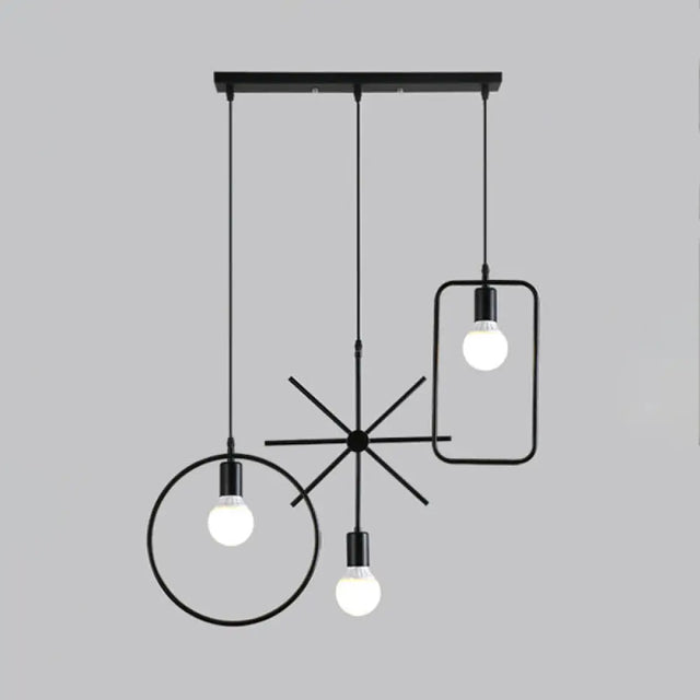 Vintage Black Metal Pendant Light For Dining Room - Multi Hanging Ceiling Fixture With Exposed Bulb