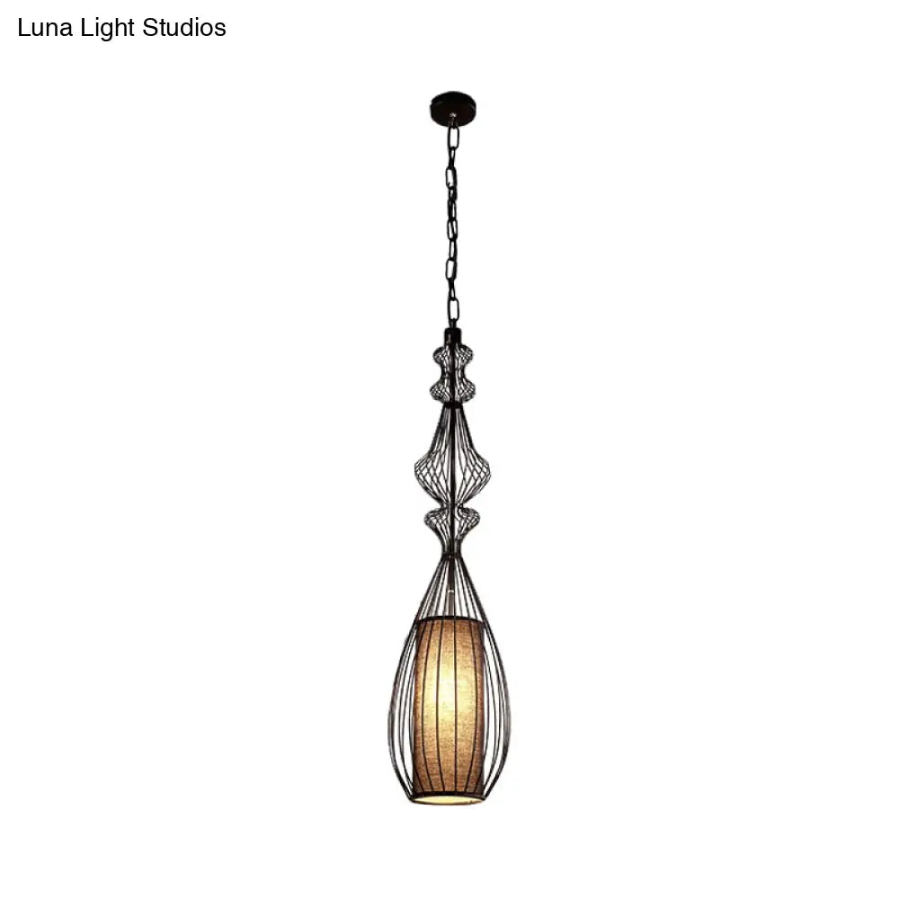 Vintage Black Metal Pendant Light - Oval/Gourd/Lantern Design 1-Light Ideal For Dining Room Ceiling