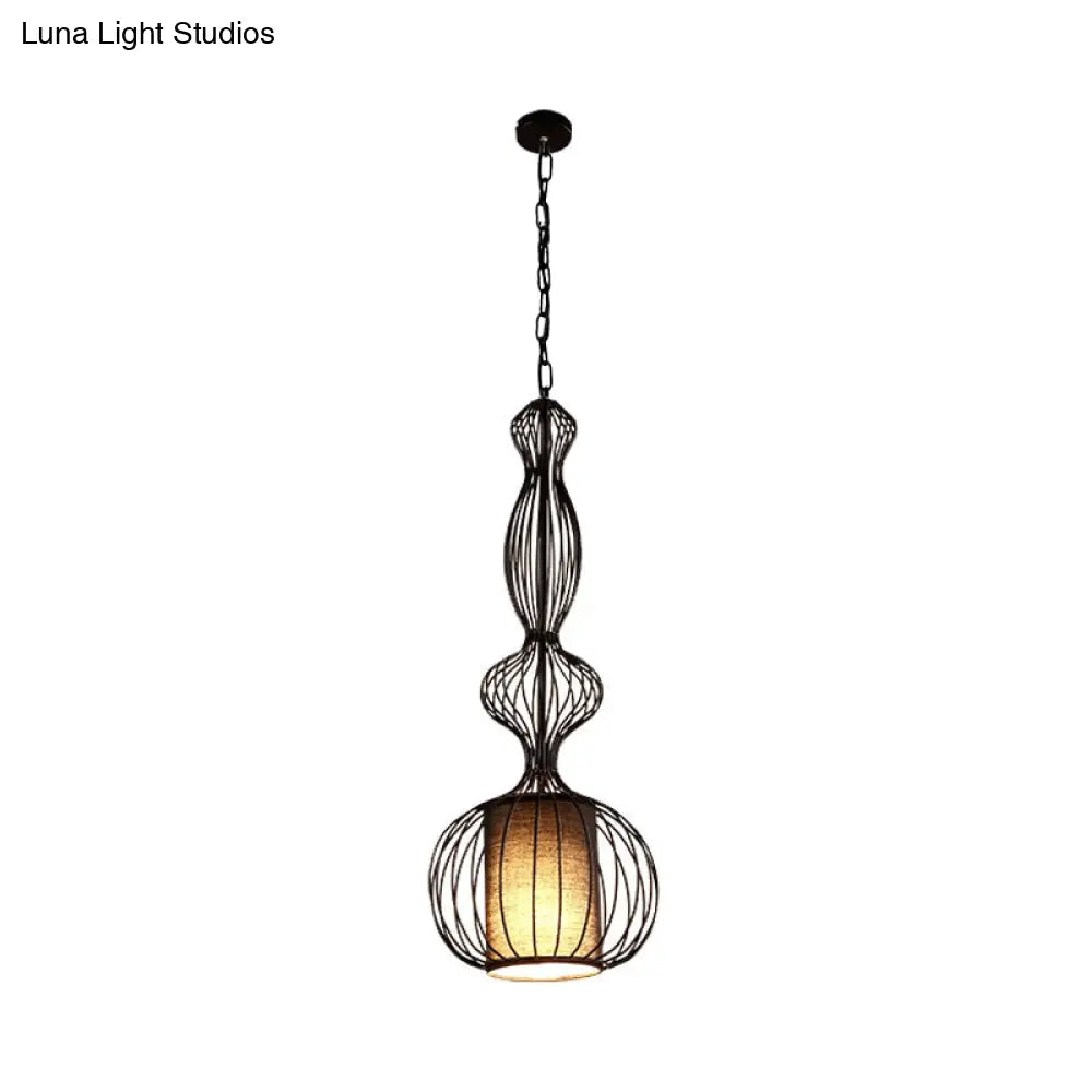 Vintage Black Metal Pendant Light - Oval/Gourd/Lantern Design 1-Light Ideal For Dining Room Ceiling