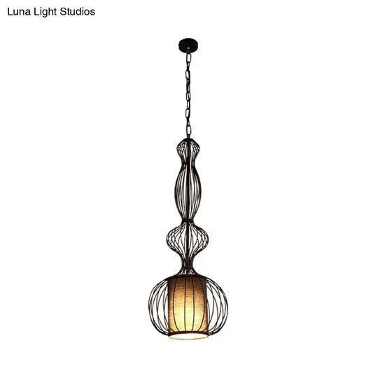 Vintage Black Metal Pendant Light - Oval/Gourd/Lantern Design 1-Light Ideal For Dining Room Ceiling