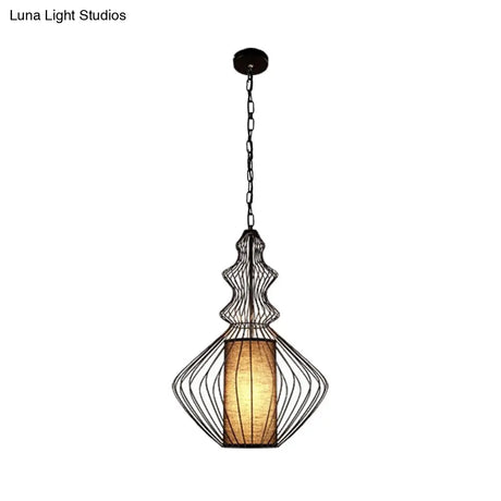 Vintage Black Metal Pendant Light - Oval/Gourd/Lantern Design 1-Light Ideal For Dining Room Ceiling