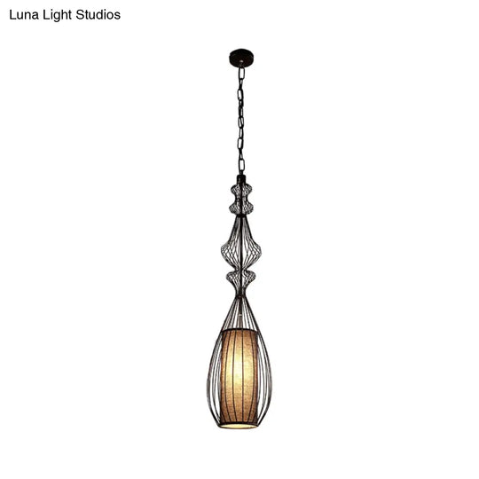 Vintage Black Metal Pendant Light - Oval/Gourd/Lantern Design 1-Light Ideal For Dining Room Ceiling