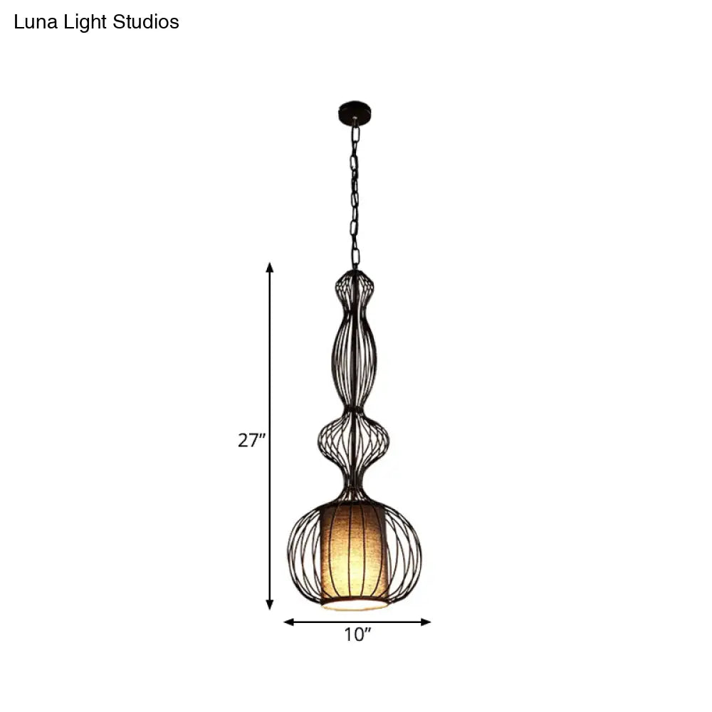 Vintage Black Metal Pendant Light - Oval/Gourd/Lantern Design 1-Light Ideal For Dining Room Ceiling