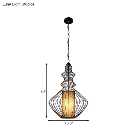 Vintage Black Metal Pendant Light - Oval/Gourd/Lantern Design 1-Light Ideal For Dining Room Ceiling