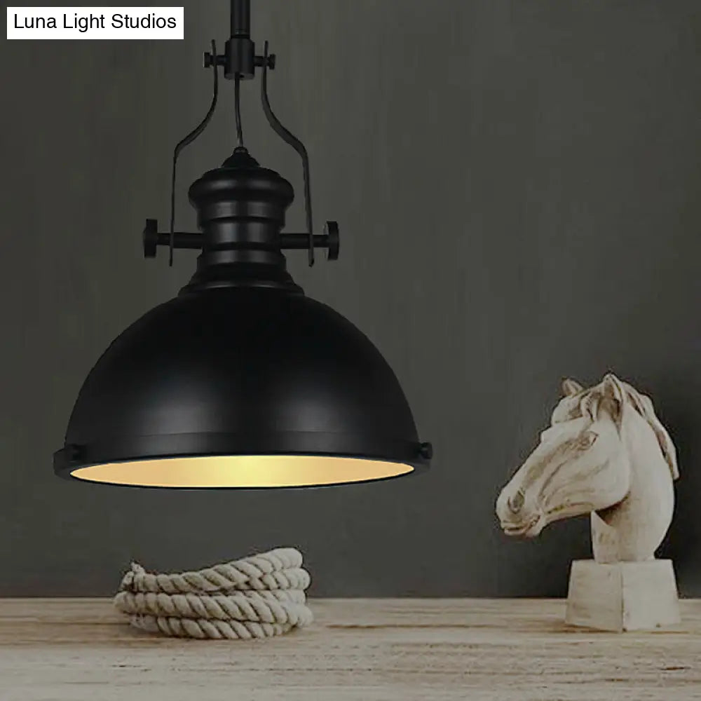 Vintage Bowl Pendant Light In Black With Frosted Glass Cover