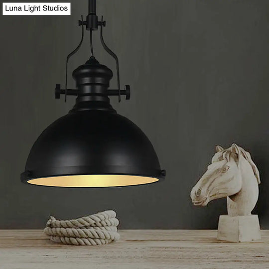 Vintage Black Metal Pendant Light With Frosted Glass Cover