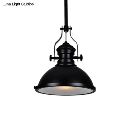 Vintage Black Metal Pendant Light With Frosted Glass Cover