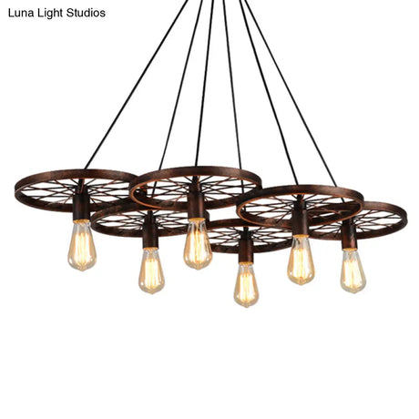 Vintage Black Metal Wagon Wheel Hanging Pendant Light For Coffee Shop Suspension