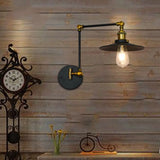 Vintage Black Metal Wall Sconce With Adjustable Arm And Saucer Shade For Living Room Lighting