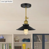 Vintage Black Metallic Semi - Flush Ceiling Light With Conical Bulb For Dining Room