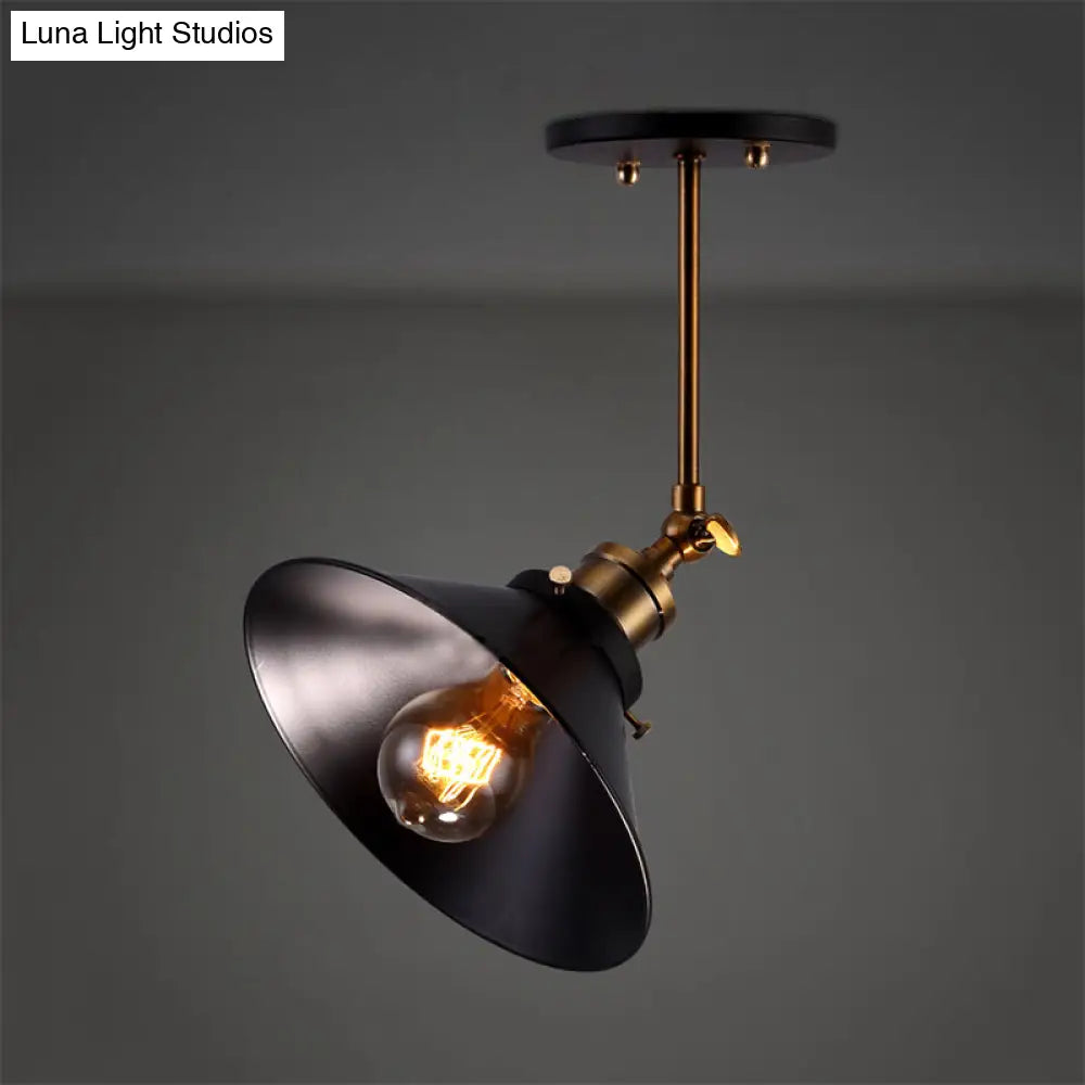 Vintage Black Metallic Semi - Flush Ceiling Light With Conical Bulb For Dining Room