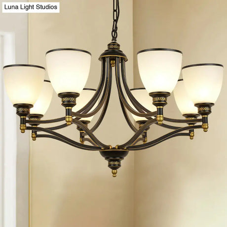 Vintage Black Opaline Glass Chandelier With Bell Shape - Elegant Suspension Lighting For Living Room