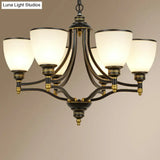 Vintage Black Opaline Glass Chandelier With Bell Shape - Elegant Suspension Lighting For Living Room