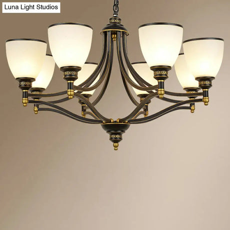 Vintage Black Opaline Glass Chandelier With Bell Shape - Elegant Suspension Lighting For Living Room