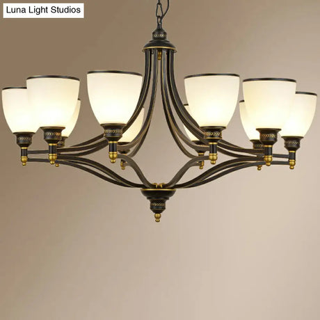 Vintage Black Opaline Glass Chandelier With Bell Shape - Elegant Suspension Lighting For Living Room