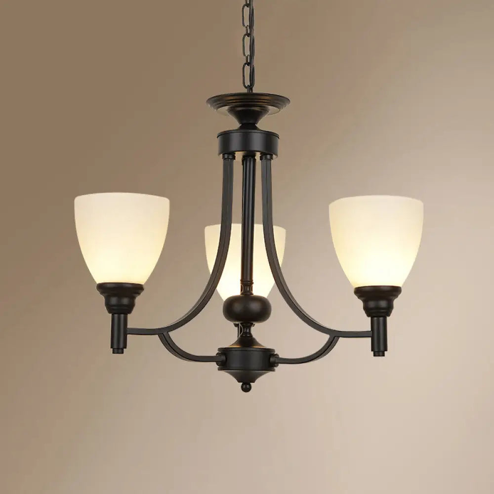 Vintage Black Pendant Light With Elegant White Glass Bell Shape For Dining Room 3 /