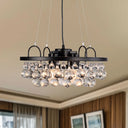 Vintage Black Round Metal Chandelier Light - 4-Light Hanging Fixture With Waterdrop Crystal Drop