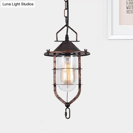Vintage Black/Rust Cone Pendant Light With Clear Glass - Stylish Ceiling Lamp For Living Room Cage