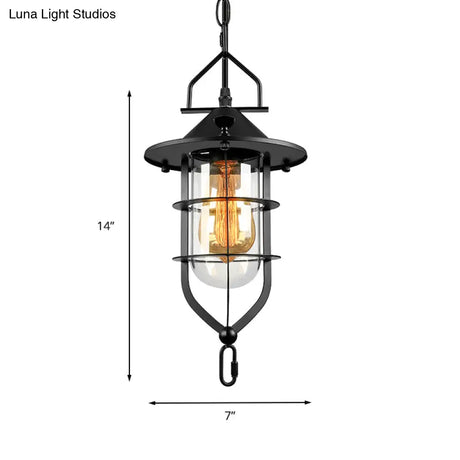 Vintage Black/Rust Cone Pendant Light With Clear Glass - Stylish Ceiling Lamp For Living Room Cage