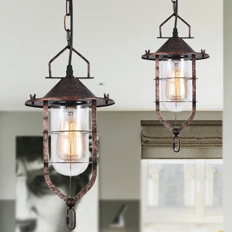 Vintage Black/Rust Cone Pendant Light With Clear Glass - Stylish Ceiling Lamp For Living Room Cage