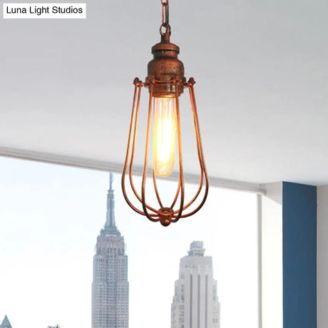 Vintage Black/Rust Pendant Bedroom Ceiling Light With Metal Shade