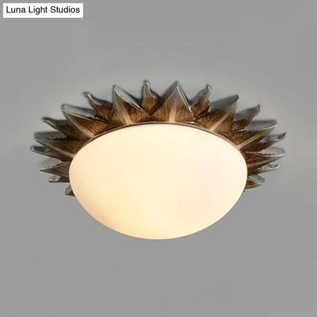 Vintage Black Sunburst Ceiling Light With Opal Glass For Living Room - 9’/15’ Wide