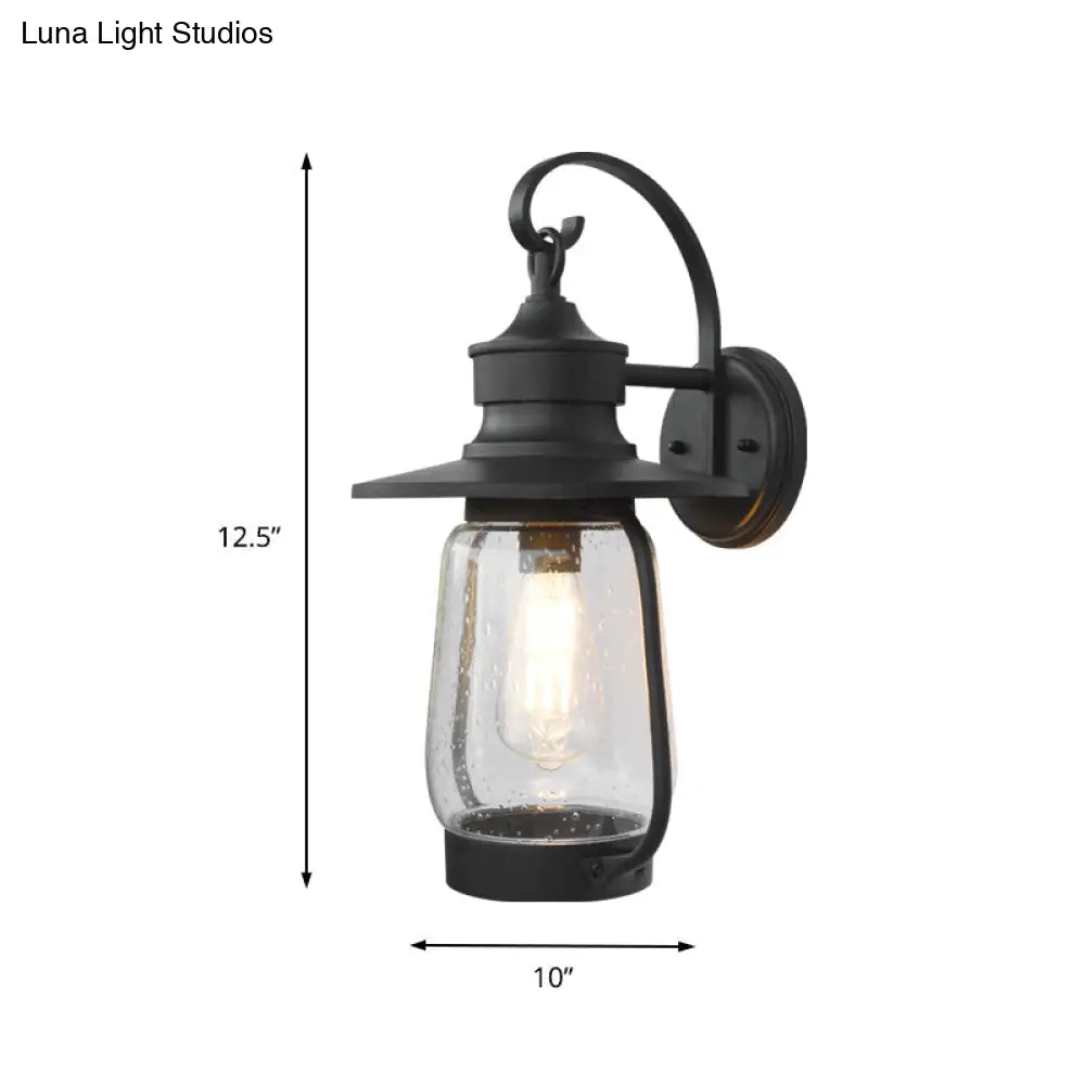 Vintage Black Wall Mounted Light Fixture With Clear Seedy Glass - 1 Bulb Arm Lighting