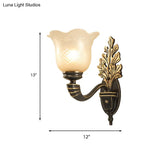 Vintage Blossom Carved Glass Wall Sconce In Black For Living Room - Half-Light Fixture With Curved