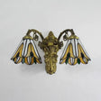 Vintage Blue/Beige Floral Stained Glass Wall Mount Light With 2 Bulbs - Antique Brass Bedroom