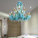 Vintage Blue Candelabra Led Chandelier Light With Crystal Accent - Metal 12 Lights Ideal For