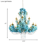 Vintage Blue Candelabra Led Chandelier Light With Crystal Accent - Metal 12 Lights Ideal For