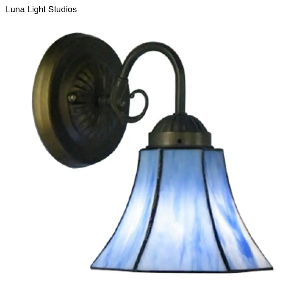 Vintage Blue Glass Bell Wall Sconce With 1 Gooseneck Light - Indoor Lighting