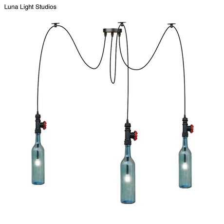 Vintage Blue Glass Black Swag Cluster Pendant Light With Hanging Lamp Kit - Suitable For Restaurants