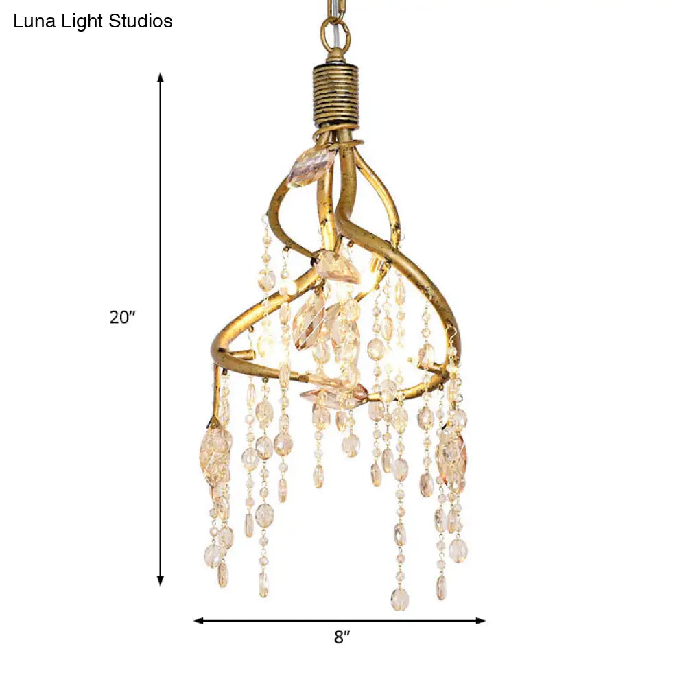 Vintage Branch Ceiling Light With Crystal Accent - Metal Chandelier For Dining Room (4 Lights)